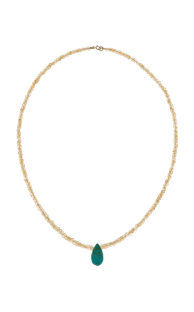 Raindrop 14K Yellow Gold Citrine-Turquoise Necklace