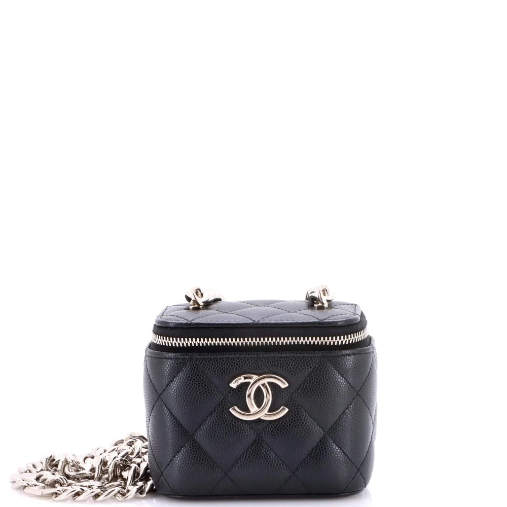 Coco Enamel Strap Vanity Case with Chain Quilted Caviar Mini