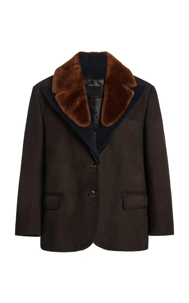 Shearling-Trimmed Suede Caban Jacket
