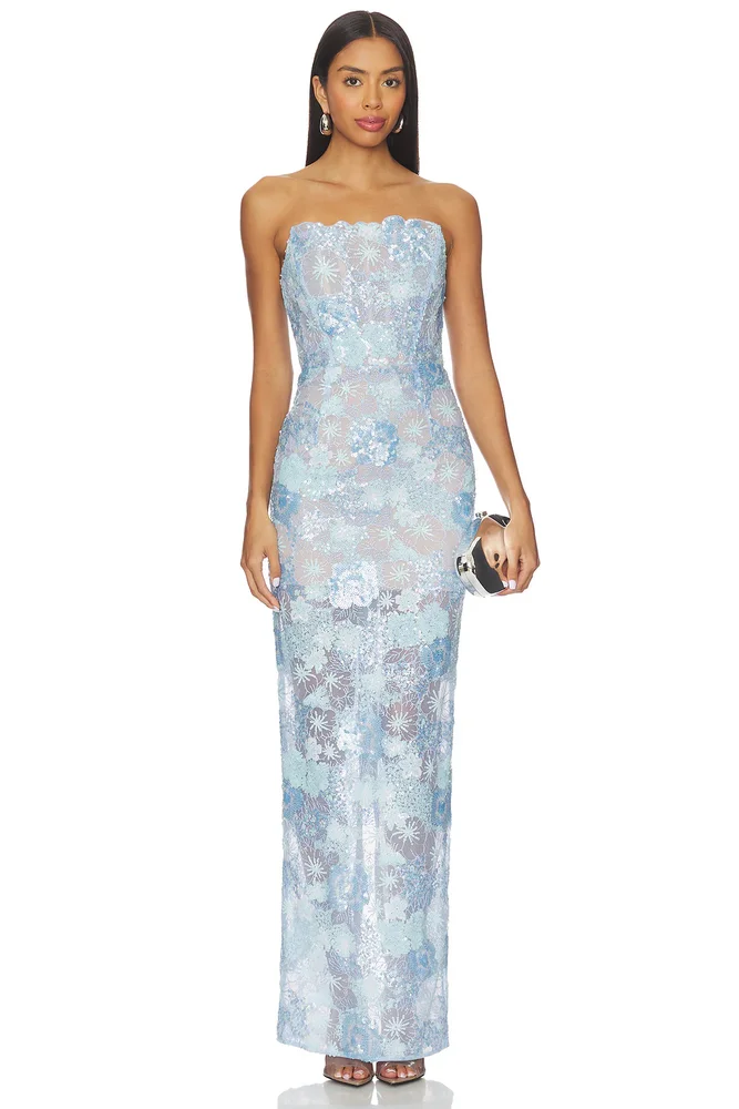 Farah Ocean Blue Sequin Maxi Dress