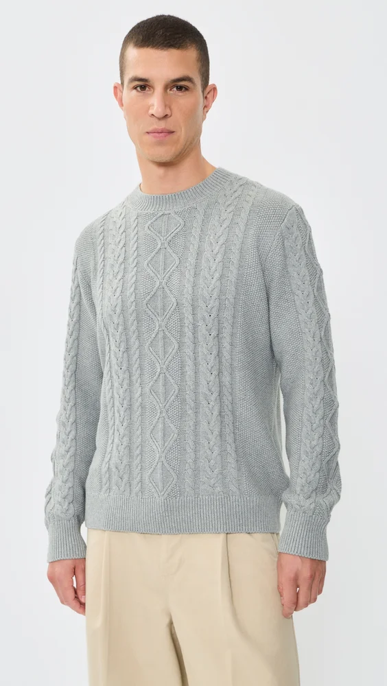 Andre Cable Knit Crewneck Sweater (Heather Grey)