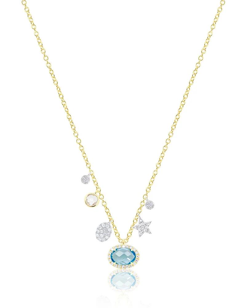 14K White & Yellow Gold Blue Topaz, White Topaz & Diamond Multi Charm Pendant Necklace, 16-18"