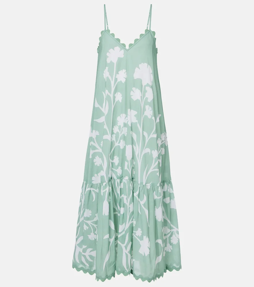 Floral scalloped cotton midi dress