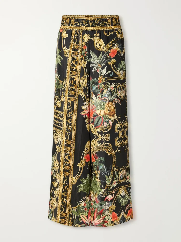 Cropped printed wide-leg pants