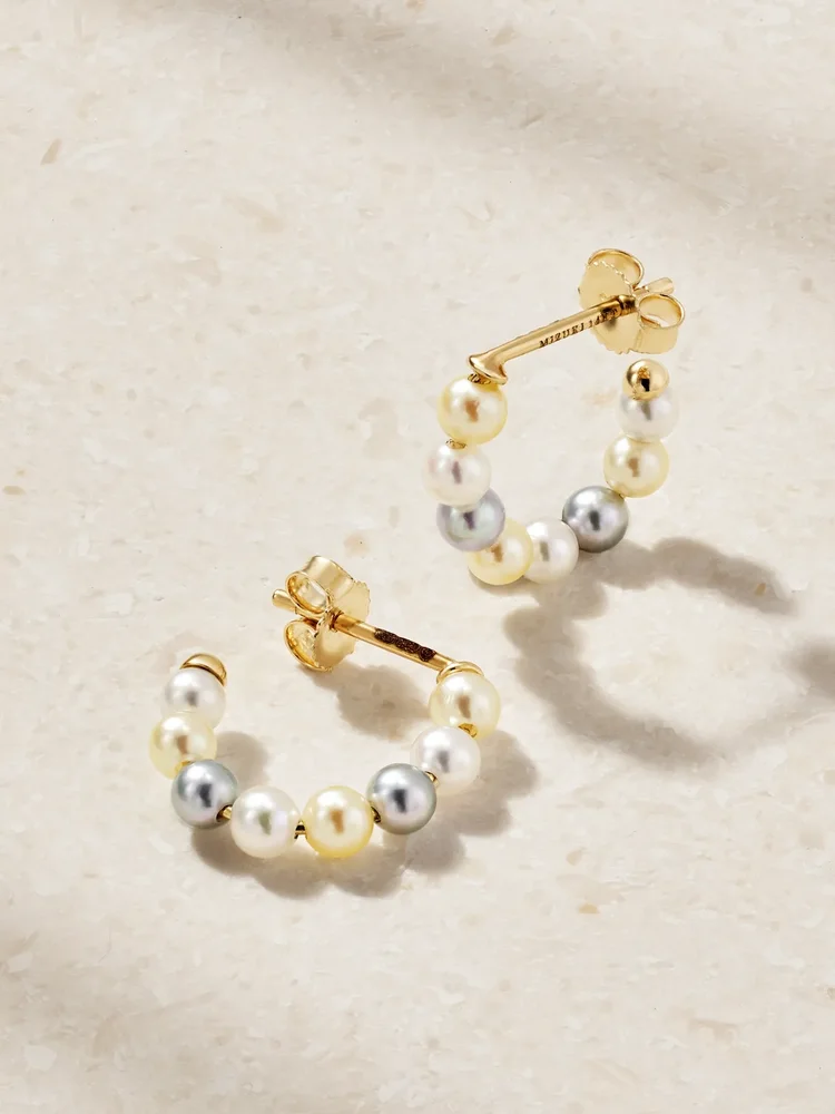 14-karat gold pearl hoop earrings