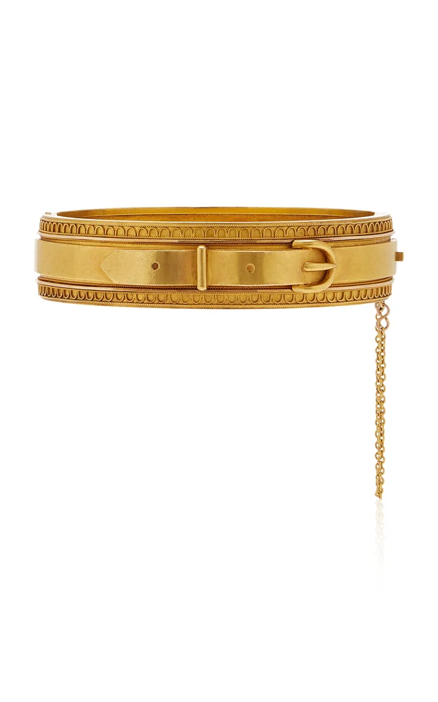 19th Century Etruscan Revival 15k Yellow Gold Buckled Bangle