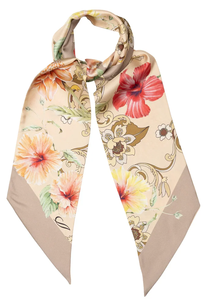 Hawaii Bloom, Skinny Silk Scarf for Women