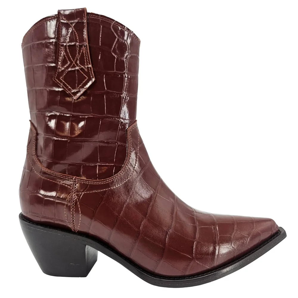 Croc Embossed Pointy Ankle Boot
