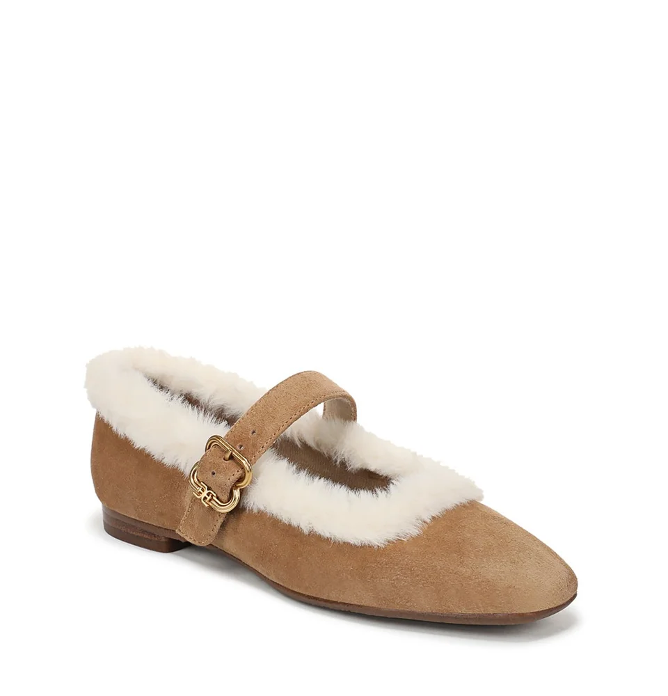 Michaela Faux Fur Trim Mary Jane Flats