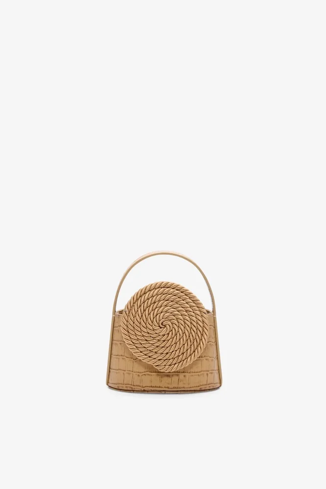 Warm sand croco-embossed leather bag with passementerie detail