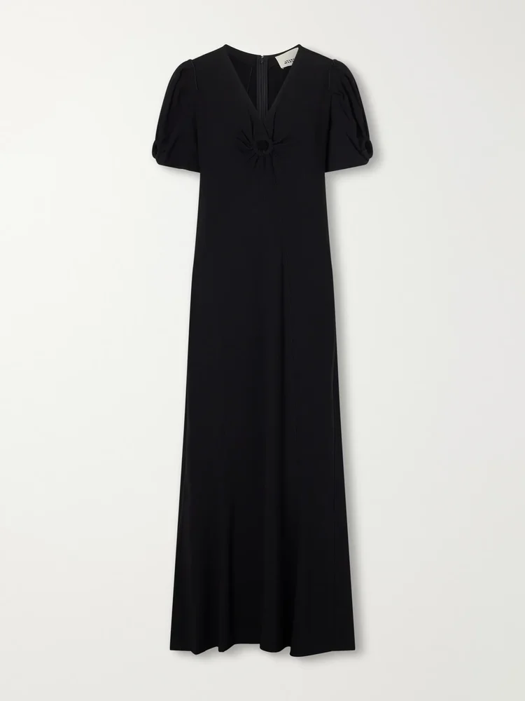 Surelie paneled gathered crepe midi dress