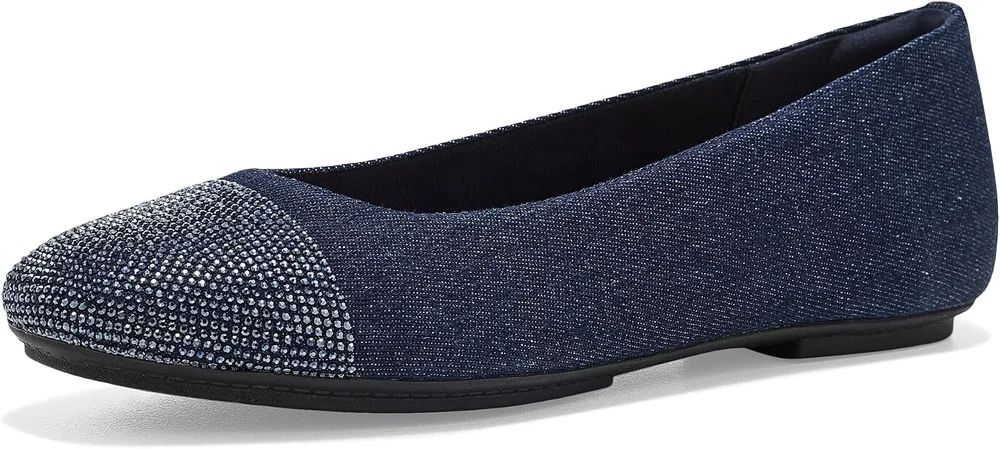 Delicato Crystal Cap-Toe Denim Ballet Flats