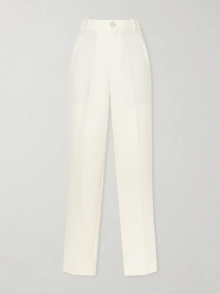 Solid linen straight-leg pants