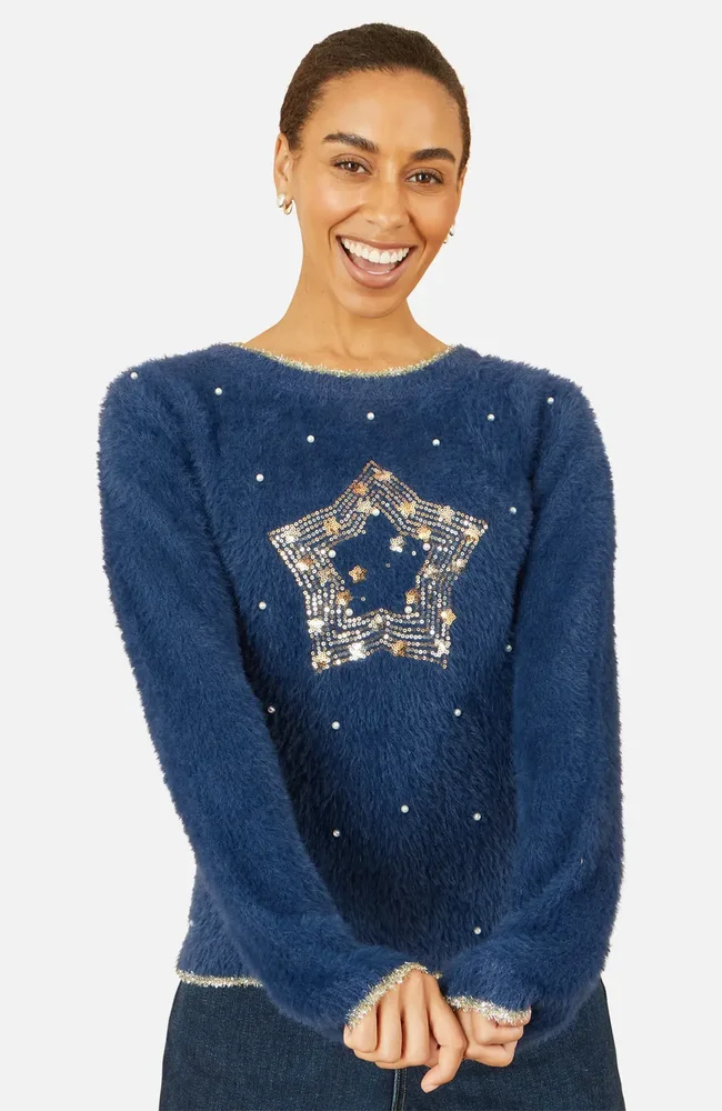 Fluffy Star Holiday Sweater