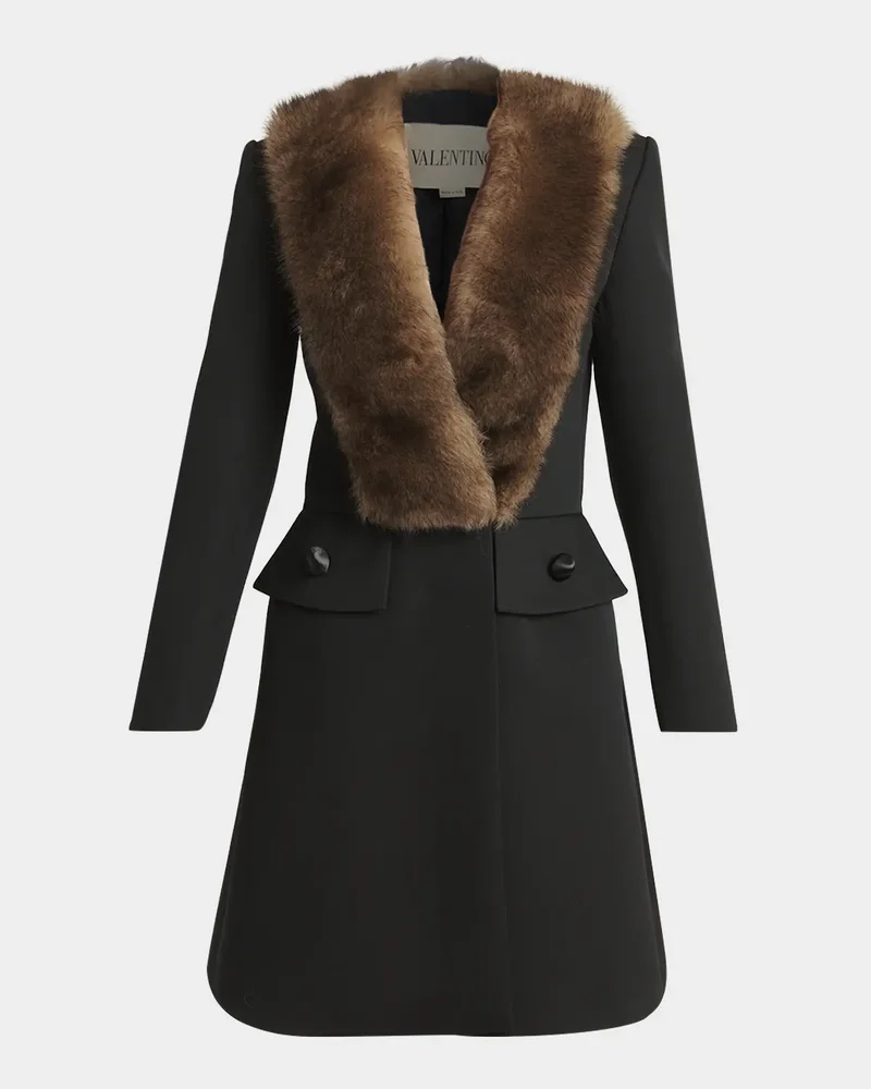 Faux Fur Lapel Tailored A-Line Coat