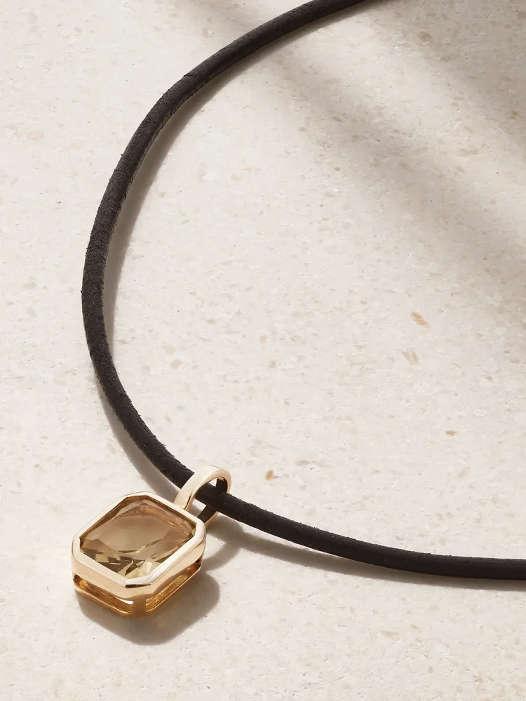 Orbit Prism 14-karat recycled gold, leather and quartz necklace