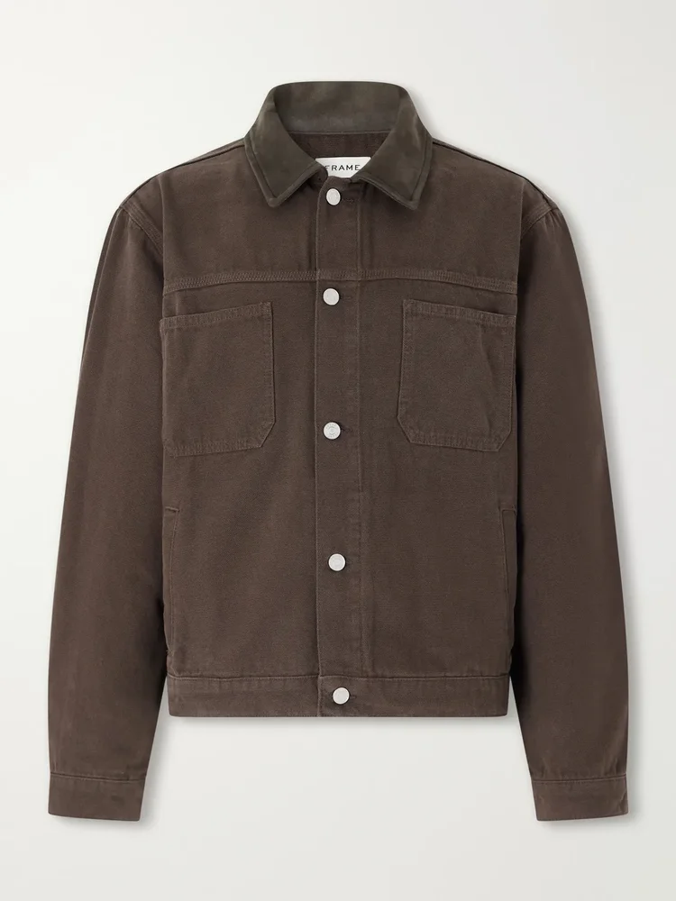 Suede-Trimmed Cotton-Canvas Jacket