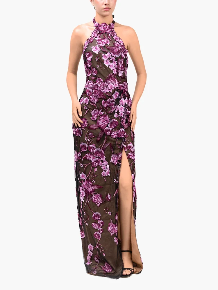 Bronix Botanicals Halter Column Gown