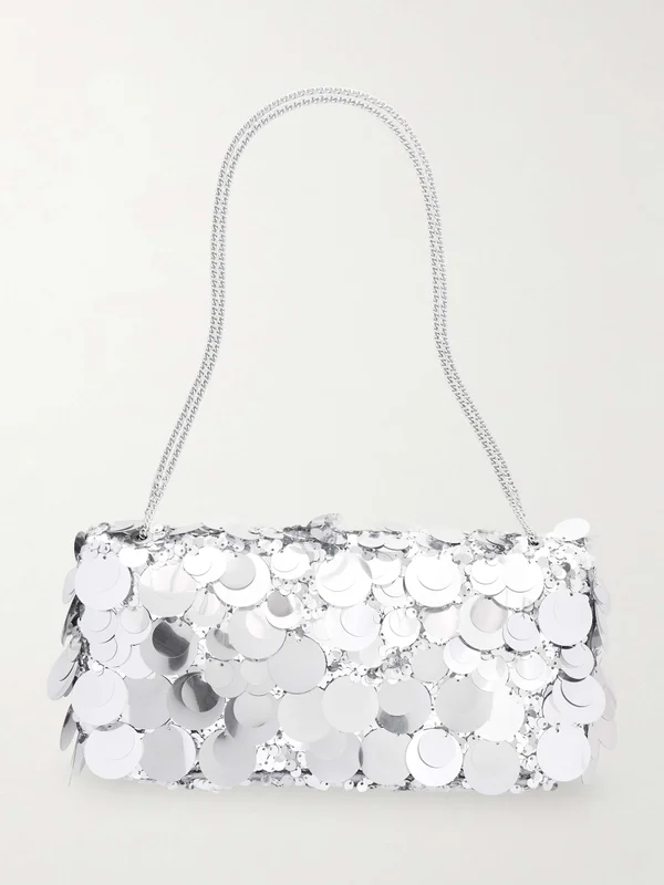 Sequined metallic leather shoulder bag