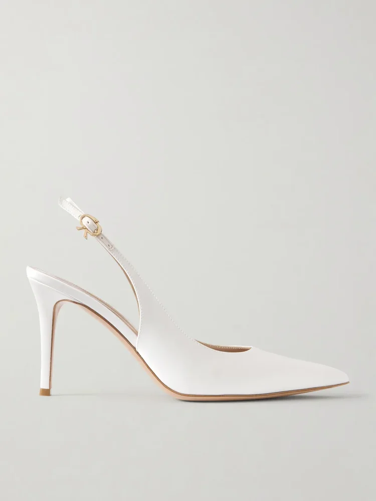 Ribbon 85 satin slingback pumps in White