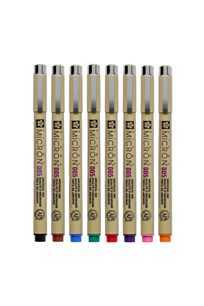 Pigma Micron Fineliner Pens, 005 Tip, Assorted Colors, 8 Count