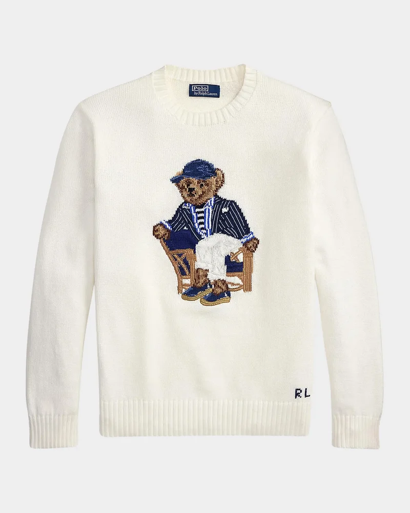 Men's Cotton Knit Polo Bear Crewneck Sweater