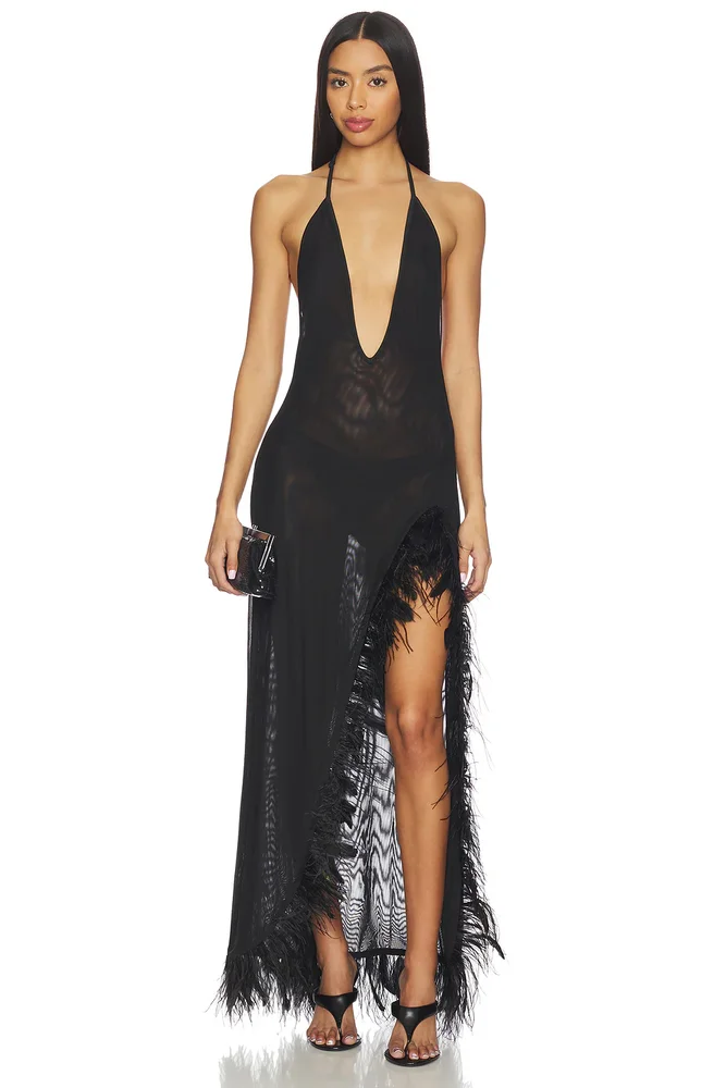 Mesh Dress With Feather Edge