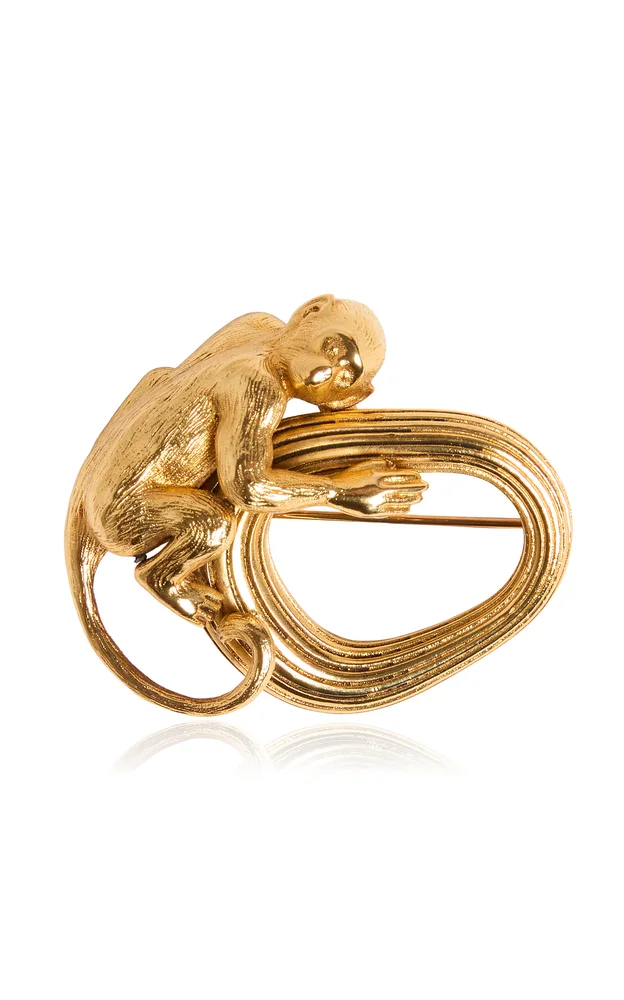 Monkey 18K Gold-Plated Brass Brooch