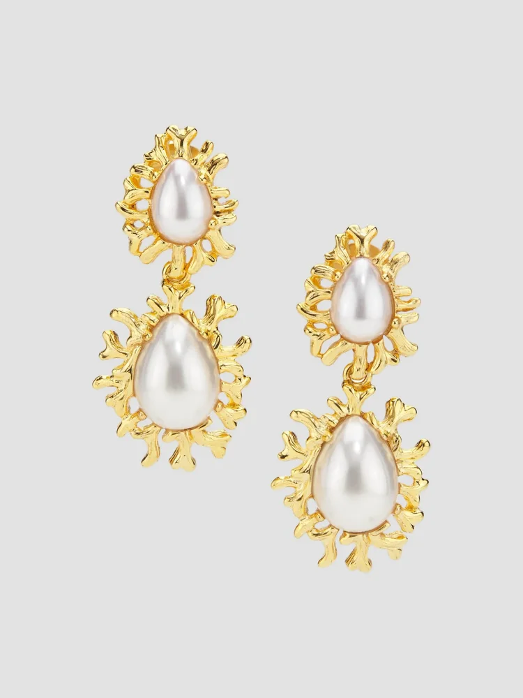 Sea Branch Goldtone & Imitation Pearl Drop Clip-On Earrings