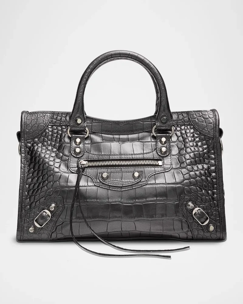 Le City Small Croc-Embossed Leather Top-Handle Bag