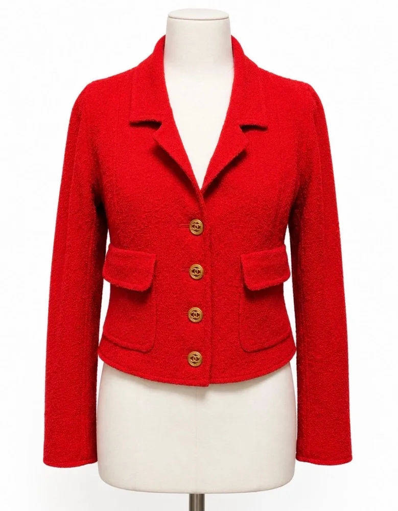 S/S 1993 Chanel Red Tweed Cropped Jacket