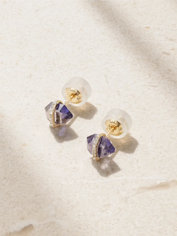 14-karat recycled gold, iolite and Herkimer diamond earrings