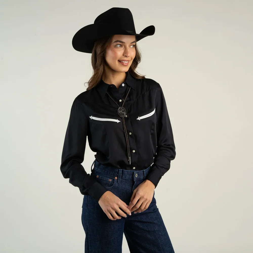 Langley Pearl Snap Blouse - Silky Viscose - Black