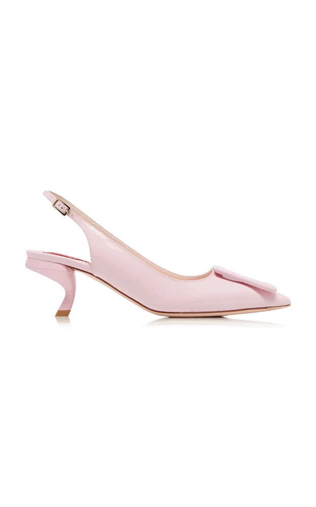 Virgule Buckle-Embellished Patent Leather Slingback Pumps