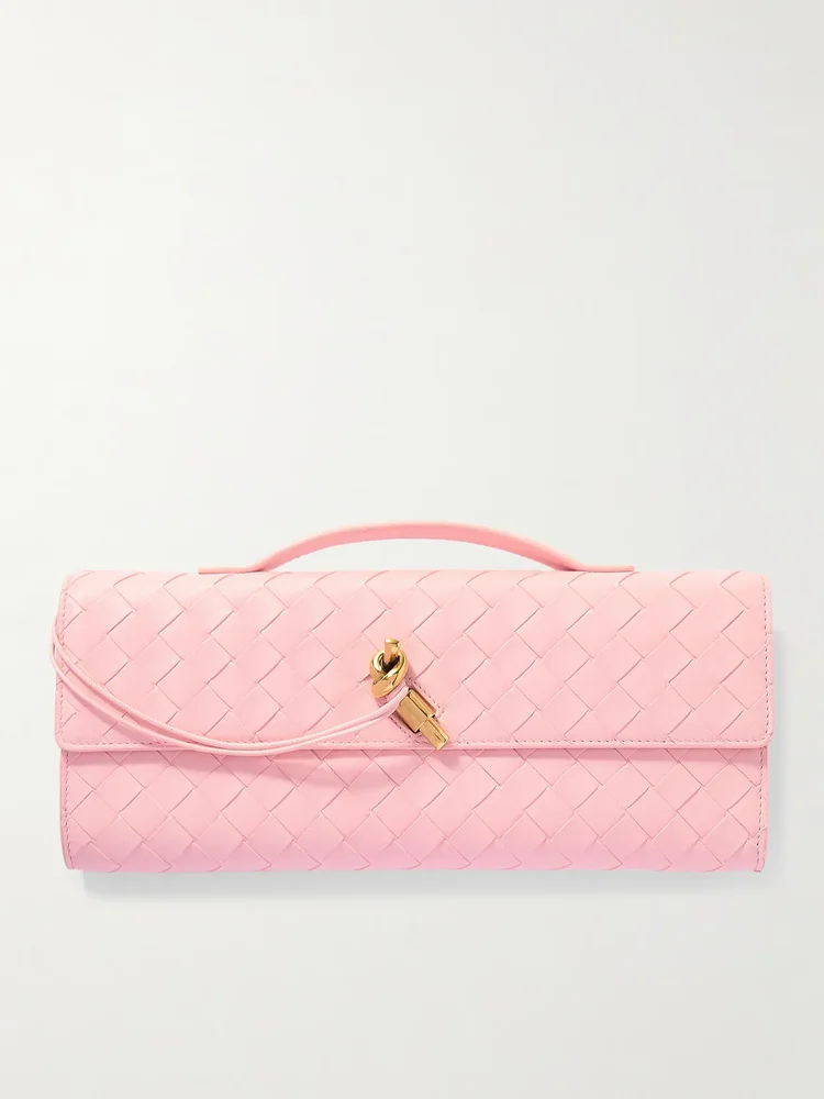 Andiamo long Intrecciato leather clutch