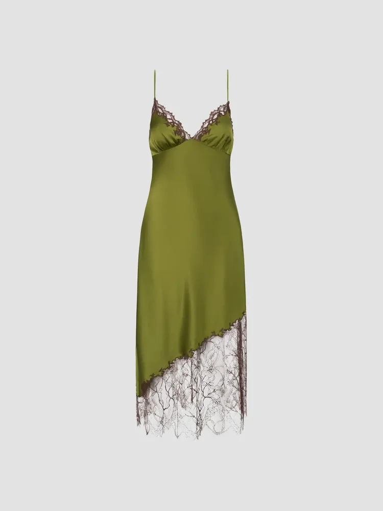 Lara Lace-Trim Silk Slip Dress