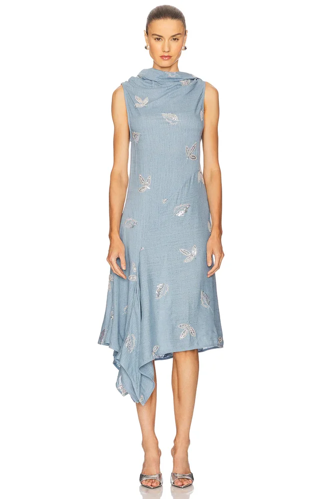 Linen Cowl Neck Dress