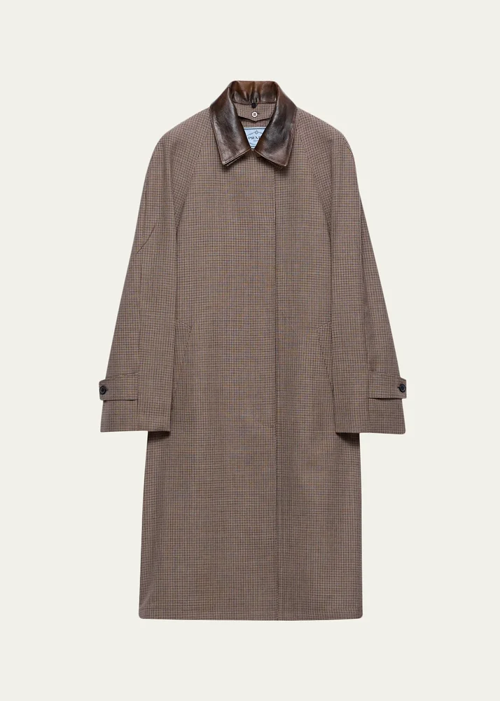 Plaid Wool-Leather Belted Coat