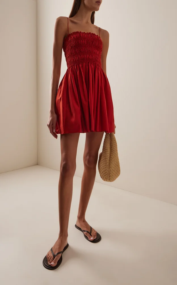 Shirred-Bodice Cotton Mini Dress