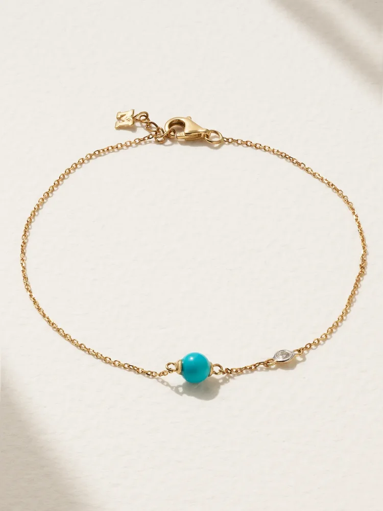 Dot 14-karat gold, turquoise and diamond bracelet
