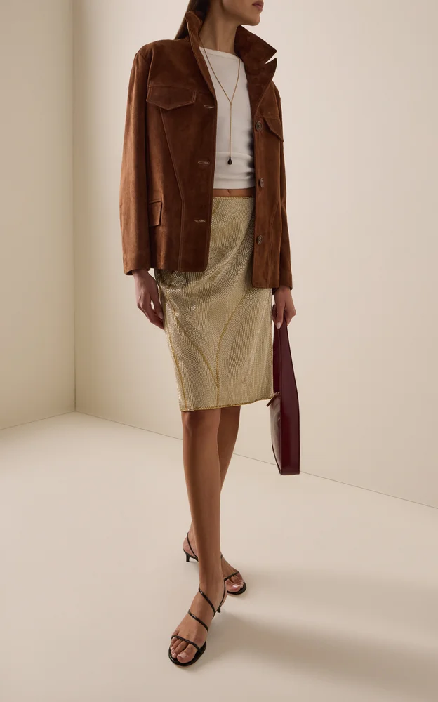 Metallic Silk-Blend Midi Skirt