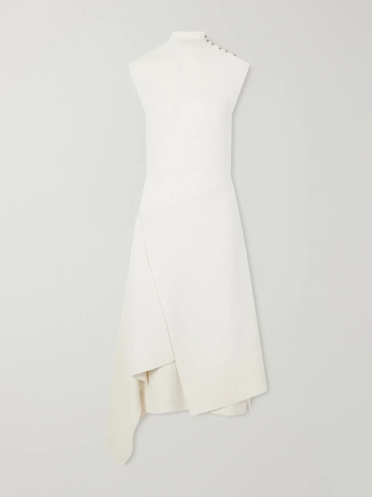 Draped wool-blend turtleneck midi dress