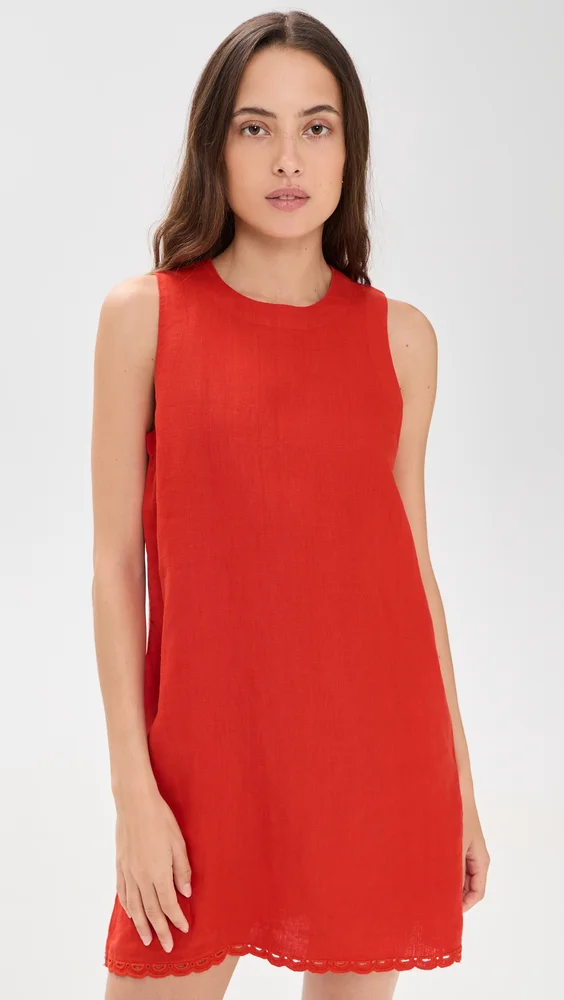 Embroidered Mini Linen Shift Dress