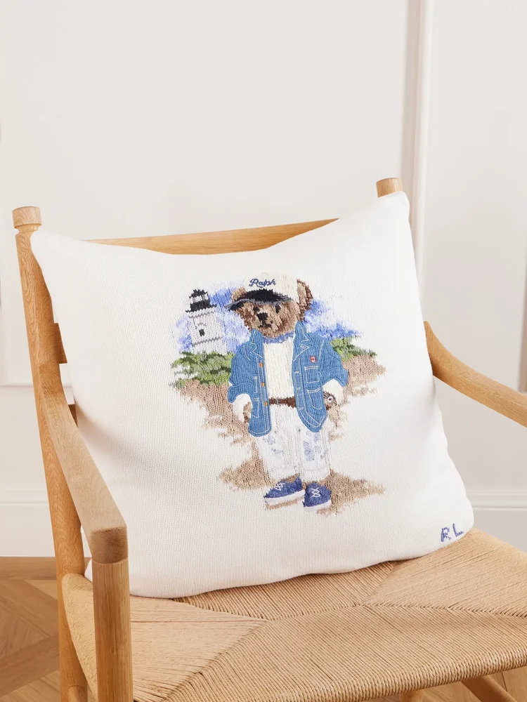 By The Sea Polo Bear embroidered cotton cushion