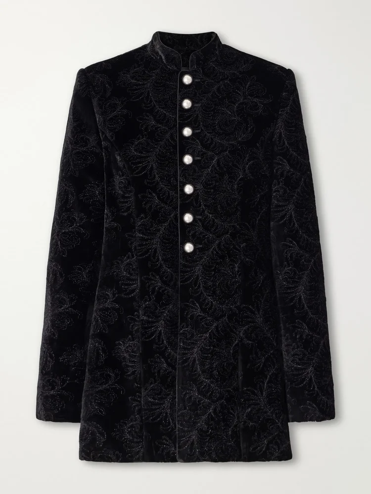 Yana paisely-embroidered velvet jacket