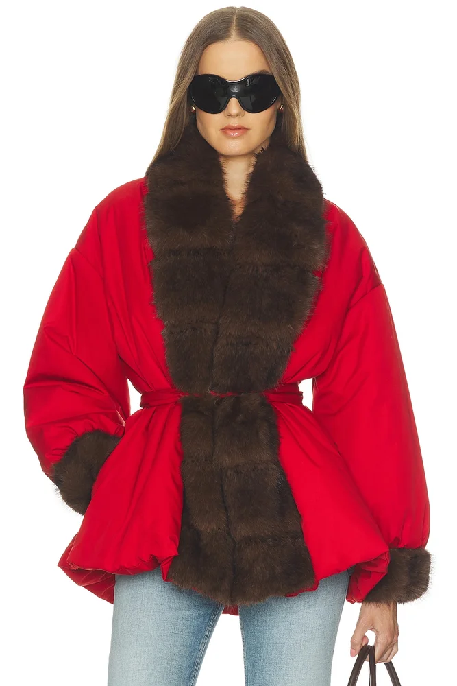 Bubbled Puffer With Faux Fur