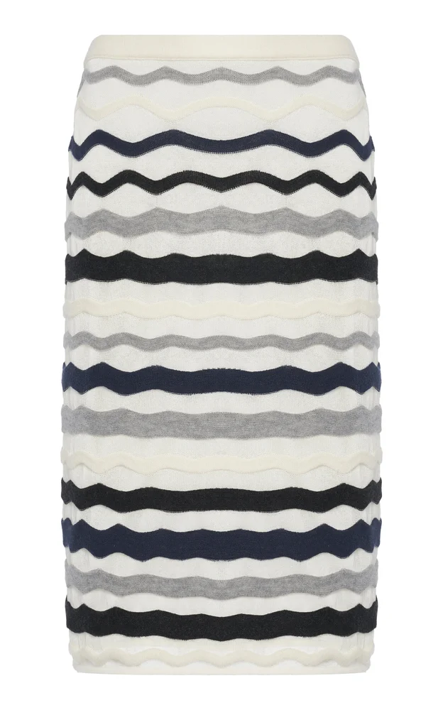 Wavy-Knit Cotton-Blend Midi Skirt