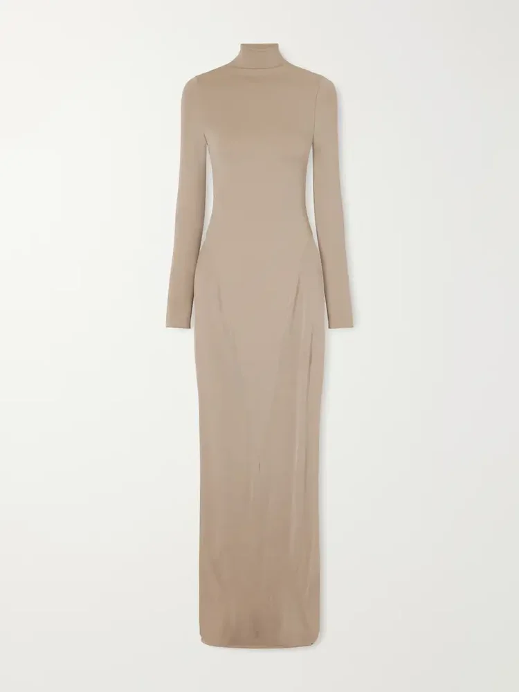 Stretch-jersey turtleneck maxi dress