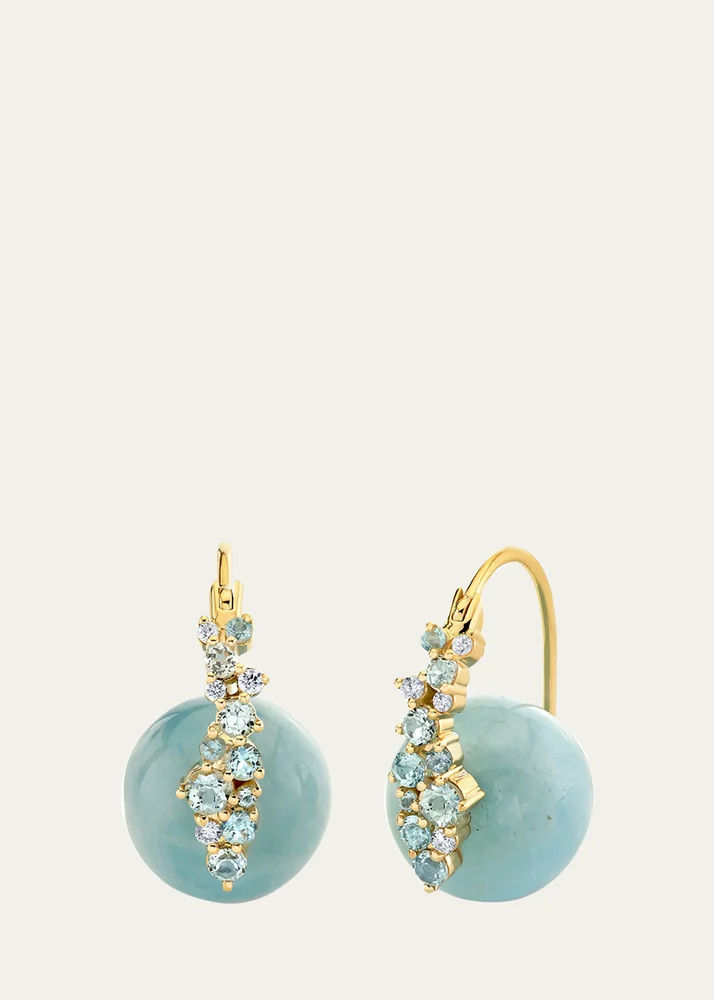 14K Blue Topaz and Aquamarine Bead Earrings, 12mm