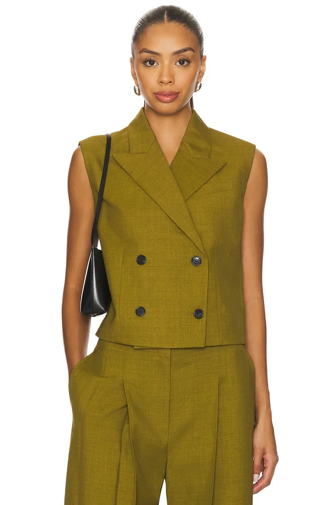 Peak Double Breasted Vest in Avocado